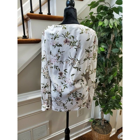 PRETTYLITTLETHING Women White Floral Polyester V-Neck Long Sleeve Blouse Size L - Picture 9 of 12